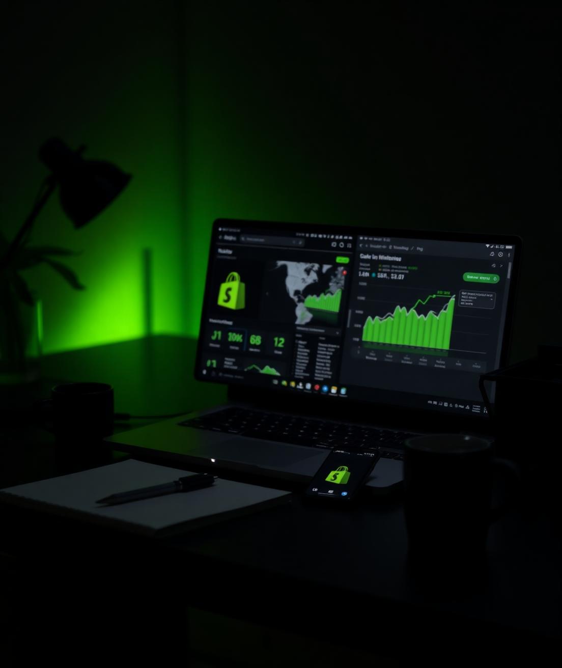 Ecommerce designer working on a website design in a dark studio