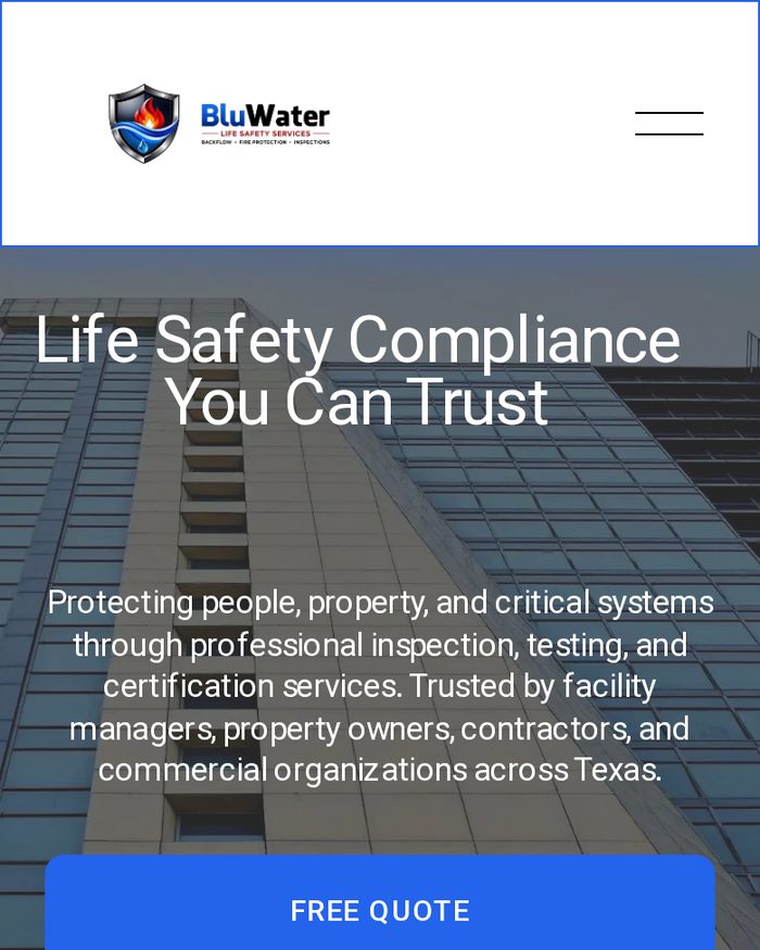 Blu Water Life Safety Service Squarespace website homepage