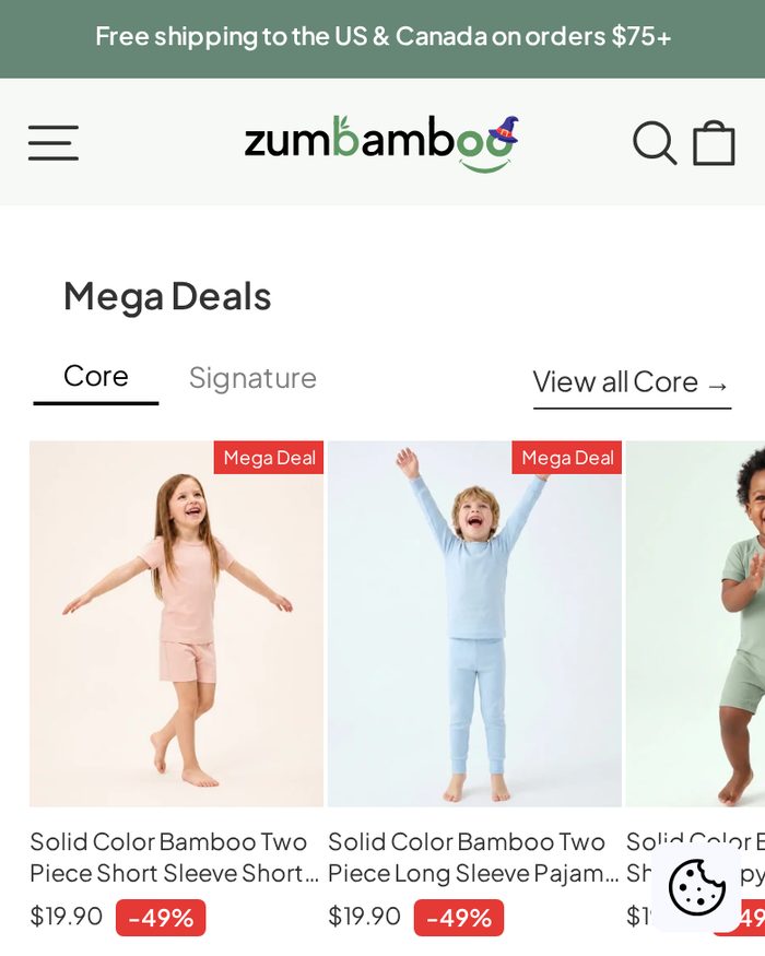 Zumbamboo Shopify website homepage